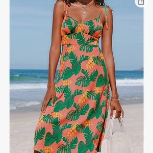 CUPSHE Women's V Neck Thin Tie Shoulder Slip with Zipper Dress